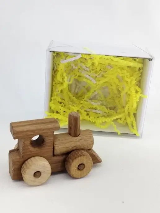 wood toy Деревянный маленький паровозик игрушка, бежевый, фото 2