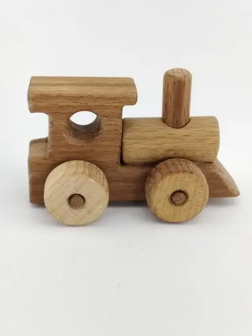 wood toy Деревянный маленький паровозик игрушка, бежевый, фото 3