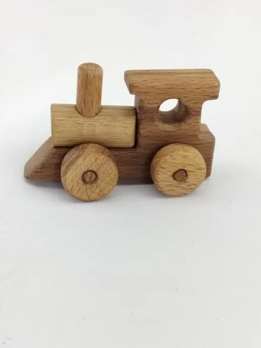 wood toy Деревянный маленький паровозик игрушка, бежевый, фото 6