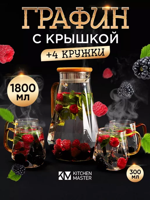 Keep Master Кувшин для воды с крышкой стеклянный 1,8 л