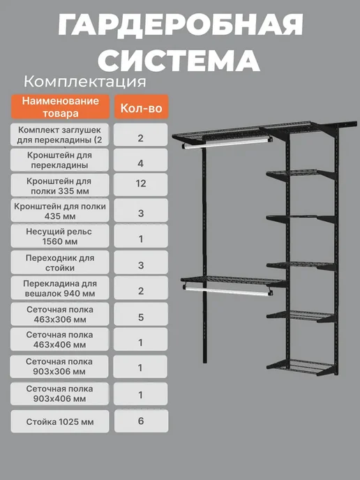 Титан-GS Гардеробная система хранения на 140 см, титан, фото 3