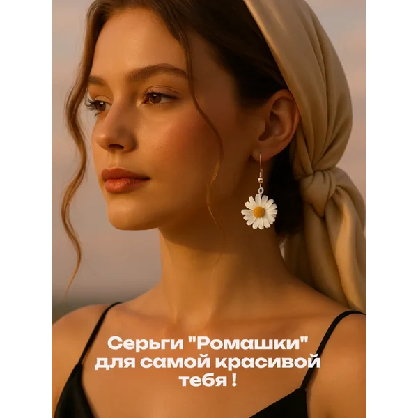 Серьги Ромашки висячие летние