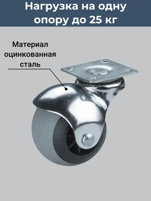 Мир Фурнитуры Колесики для мебели поворотные на площадке D40 мм, вариант, фото 3