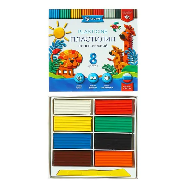 Пластилин GLOBUS Классический, 8 цветов, 160 г