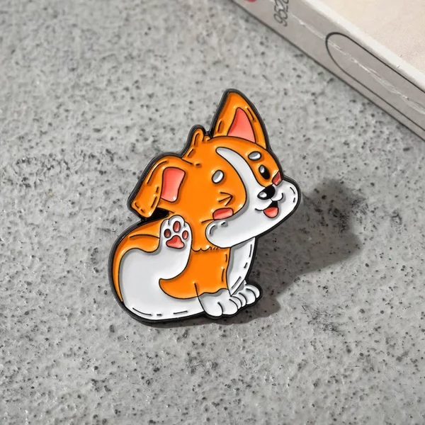 Значок «Щенок корги» игривый