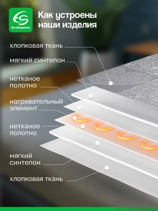 EcoSapiens Электрическая грелка из хлопка Grey, 3 программы 40х50см, серый, фото 4