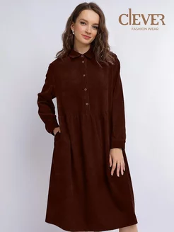 Платье длинное теплое из вельвета в офис CLEVER WEAR 170375956 купить за 2 248 ₽ в интернет-магазине Wildberries