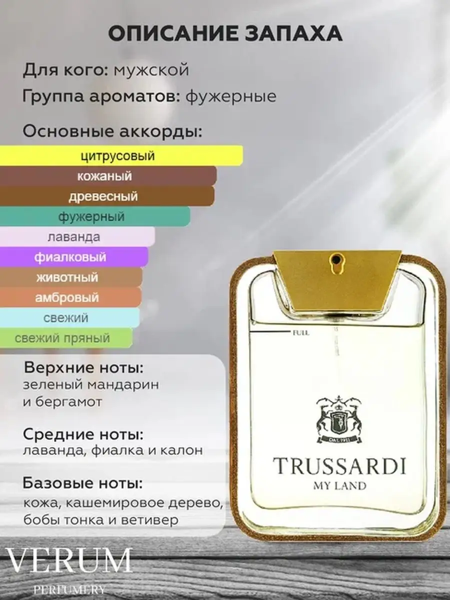 Распив парфюм духи trussardi trussardi my land VERUM PERFUMERY 170402504  купить за 196 ₽ в интернет-магазине Wildberries