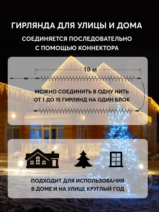 Абелия Гирлянда-нить уличная мерцающая на каучуке IP65 80LED 10 м, 10 м, фото 4