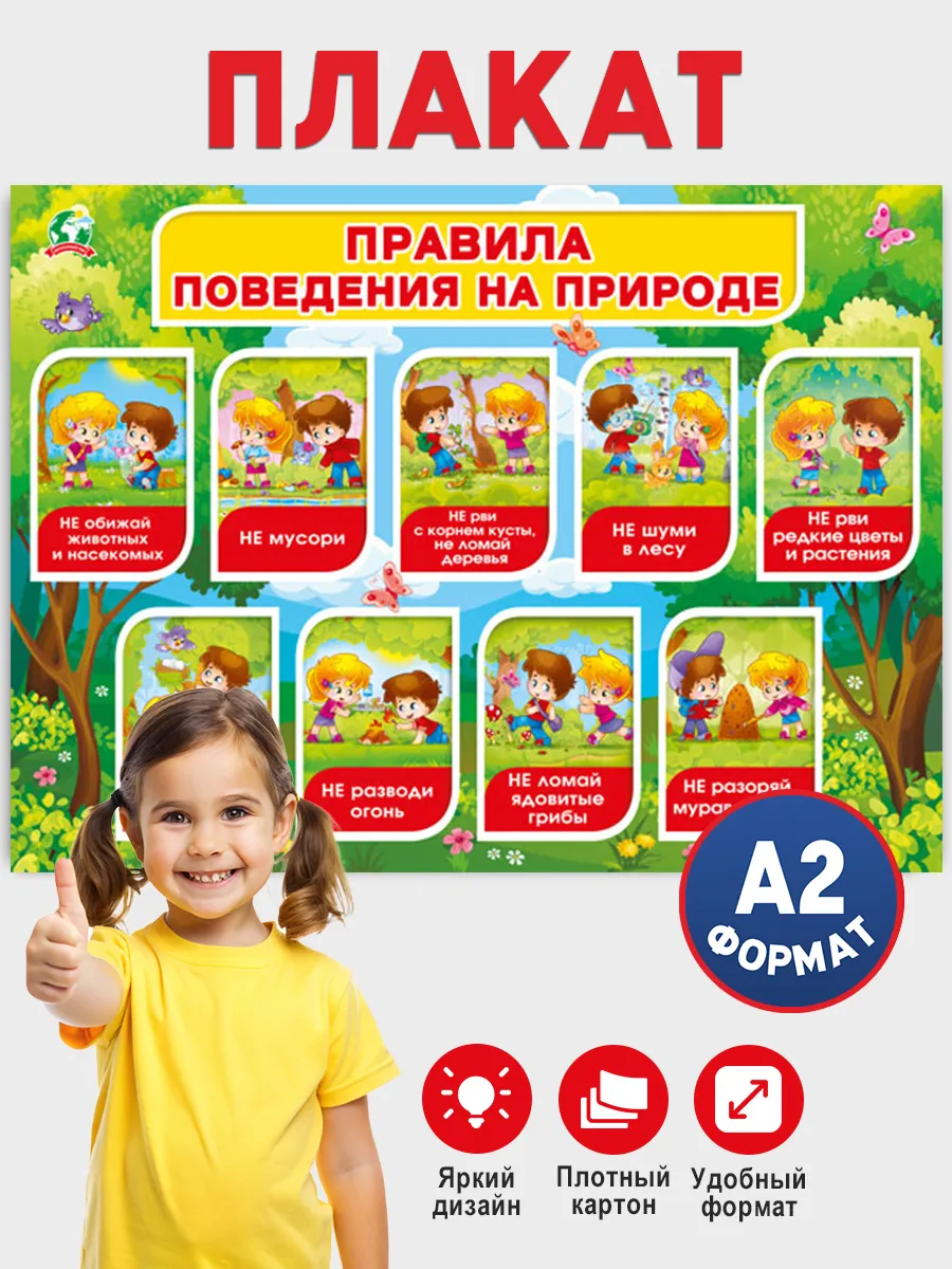 Плакат детский обучающий Правила поведения на природе А2