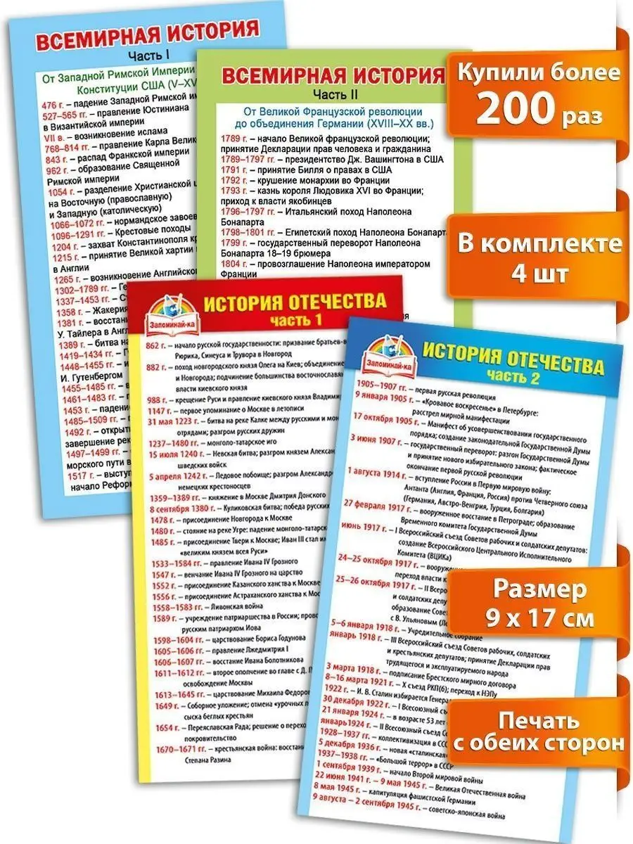 Карточки шпаргалки по истории, обучающий материал в школу ТМ Мир  поздравлений 170410885 купить за 179 ₽ в интернет-магазине Wildberries