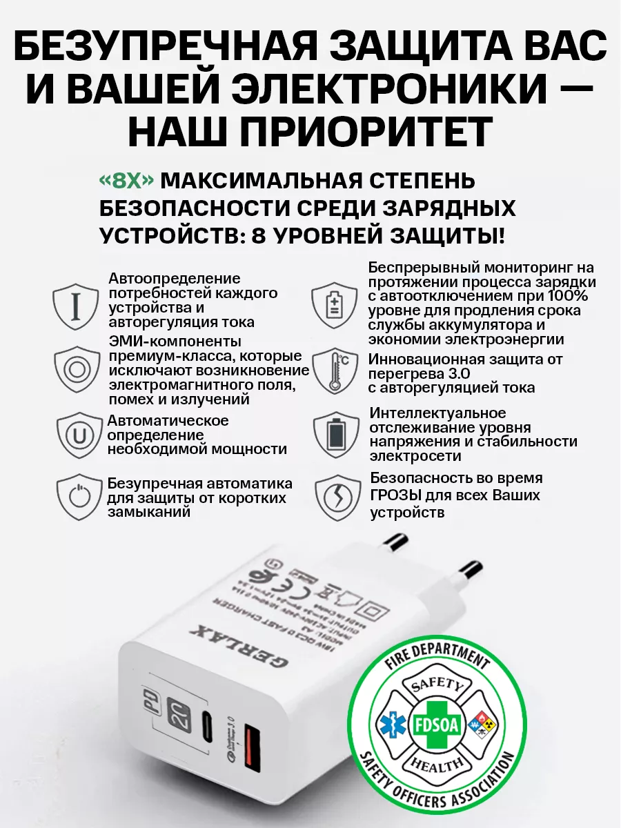 Зарядное устройство для телефона быстрая зарядка type-c usb GERLAX  170499424 купить за 514 ₽ в интернет-магазине Wildberries