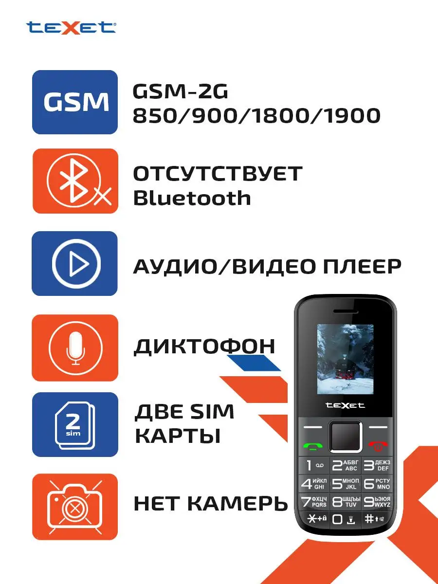 Мобильный телефон кнопочный teXet TM-206 teXet 170514304 купить за 1 330 ₽  в интернет-магазине Wildberries