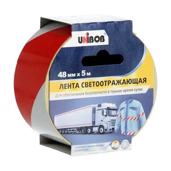 Лента сигнальная, клейкая Unibob светоотражающая