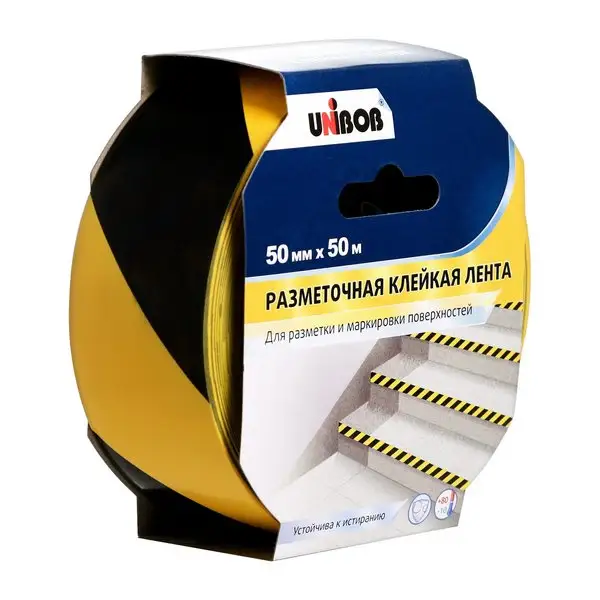 Лента сигнальная, клейкая, разметочная Unibob
