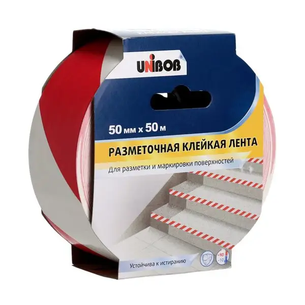 Лента сигнальная, клейкая, разметочная Unibob