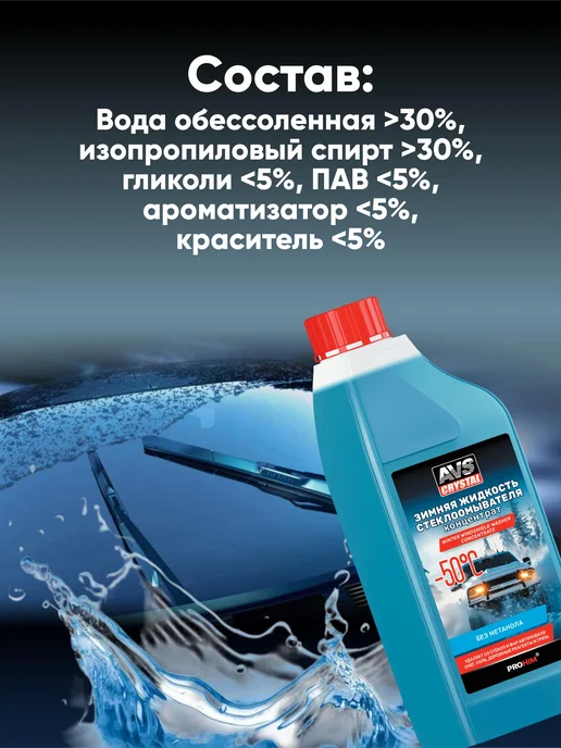 AVS Незамерзайка -50С, стеклоомывающая жидкость 1 литр, вариант, фото 8