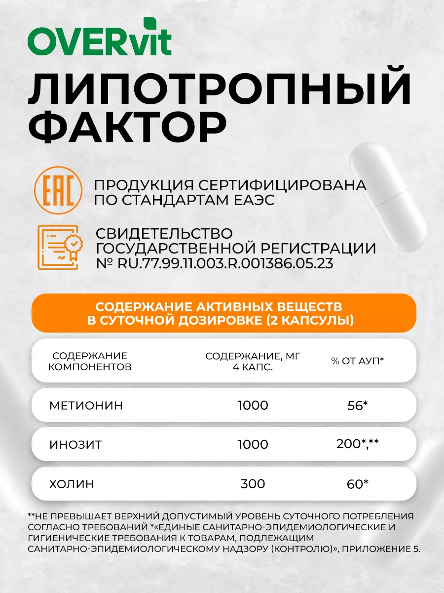 Липотропный фактор, жиросжигатель 120 капсул OVER 170675173 купить за 819 ₽  в интернет-магазине Wildberries