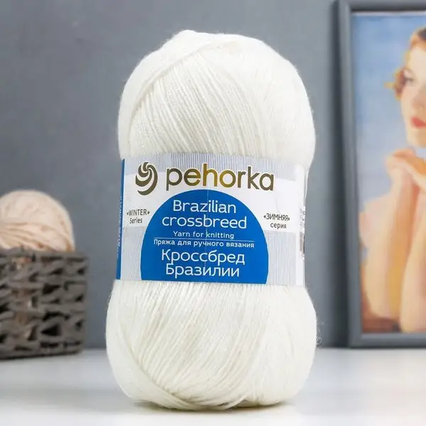 Пряжа для вязания «Кроссбред Бразилии» 500м/100гр, 01-Белый