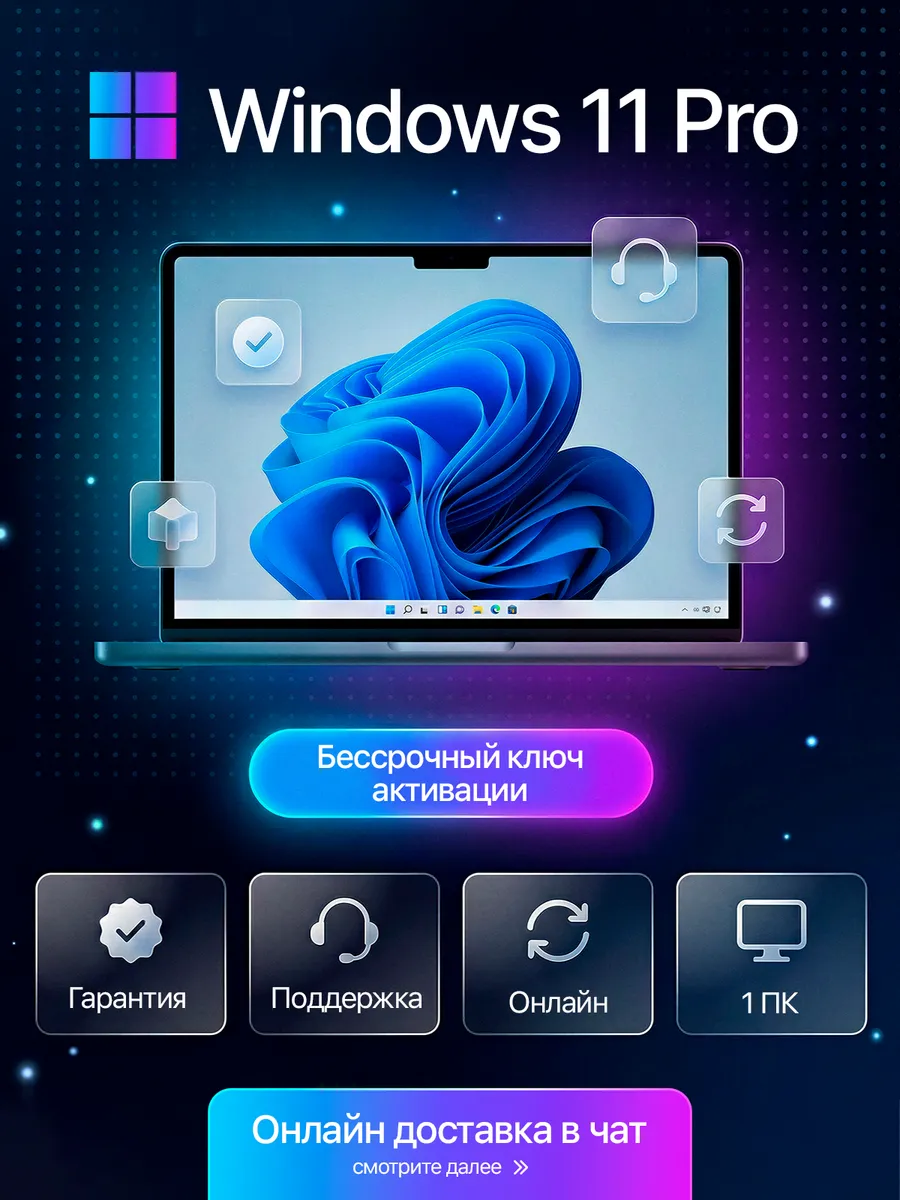 Windows 11 Pro ключ активации, Бессрочная лицензия x64