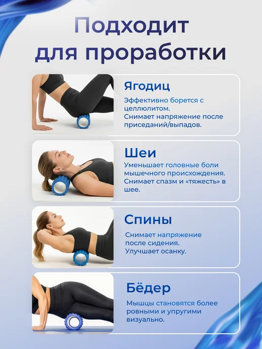 Skidi МФР ролик массажный для фитнеса и йоги 61х13см, 61x13 см, фото 3