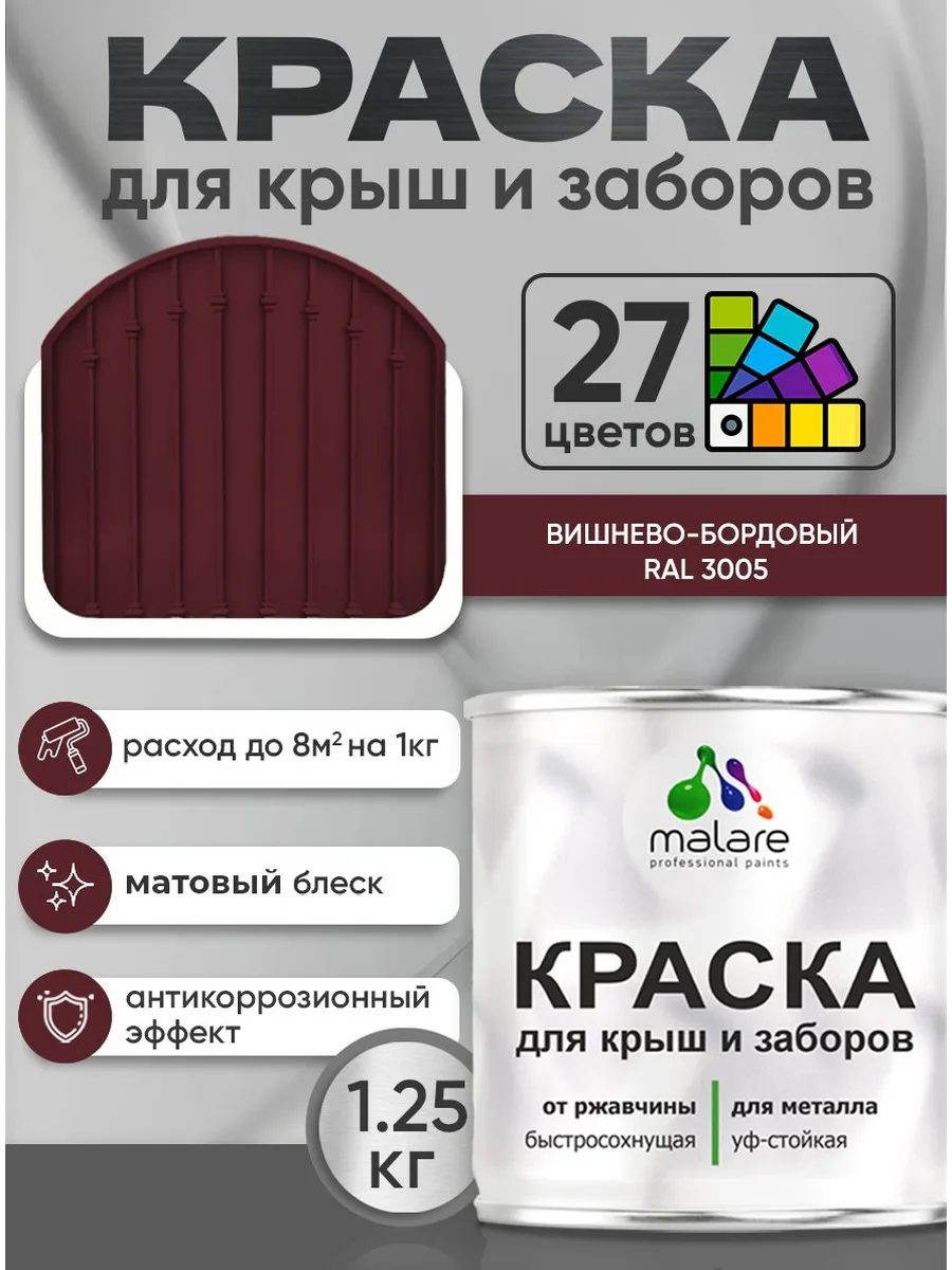 Краска для металлического забора матовая 1,25 кг