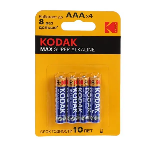 Батарейка алкалиновая Kodak Max, AAA, LR03-4BL, 4 шт.