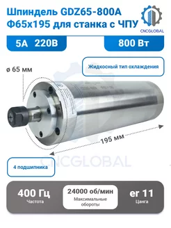 Шпиндель жидкостного охлаждения GDZ65-192 800Вт ER11 220V CNCGLOBAL 170846241 купить за 15 203 ₽ в интернет-магазине Wildberries