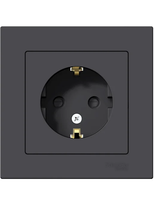 Systeme Electric Розетка с рамкой со шторками Systeme Atlas Design (Карбон), черный, фото 2