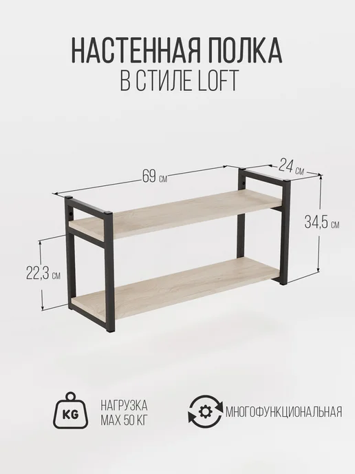 IamLoft Полка настенная лофт, белый, в упаковке 5 кг, фото 2