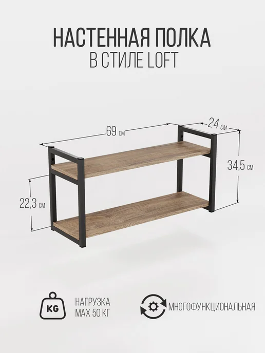 IamLoft Полка настенная лофт, серый, в упаковке 5 кг, фото 2