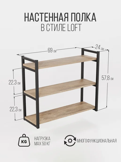 IamLoft Полка настенная лофт, серый, в упаковке 7 кг, фото 2