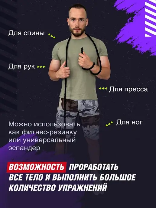 FIGHT BALL Эспандер лыжника, боксера, пловца жгут плетеный 3м 18кг, 3 м, 18 кг, фото 2