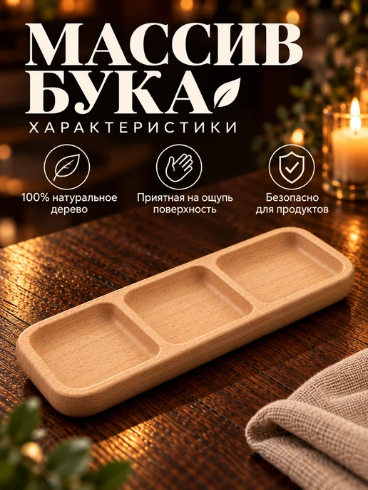 Drefco Менажница деревянная прямоугольная 30*10*2 см, 30x10, фото 2
