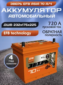 Аккумулятор автомобильный 70 12v обратная Зверь EFB Азия АКТЕХ 170959024 купить за 9 270 ₽ в интернет-магазине Wildberries