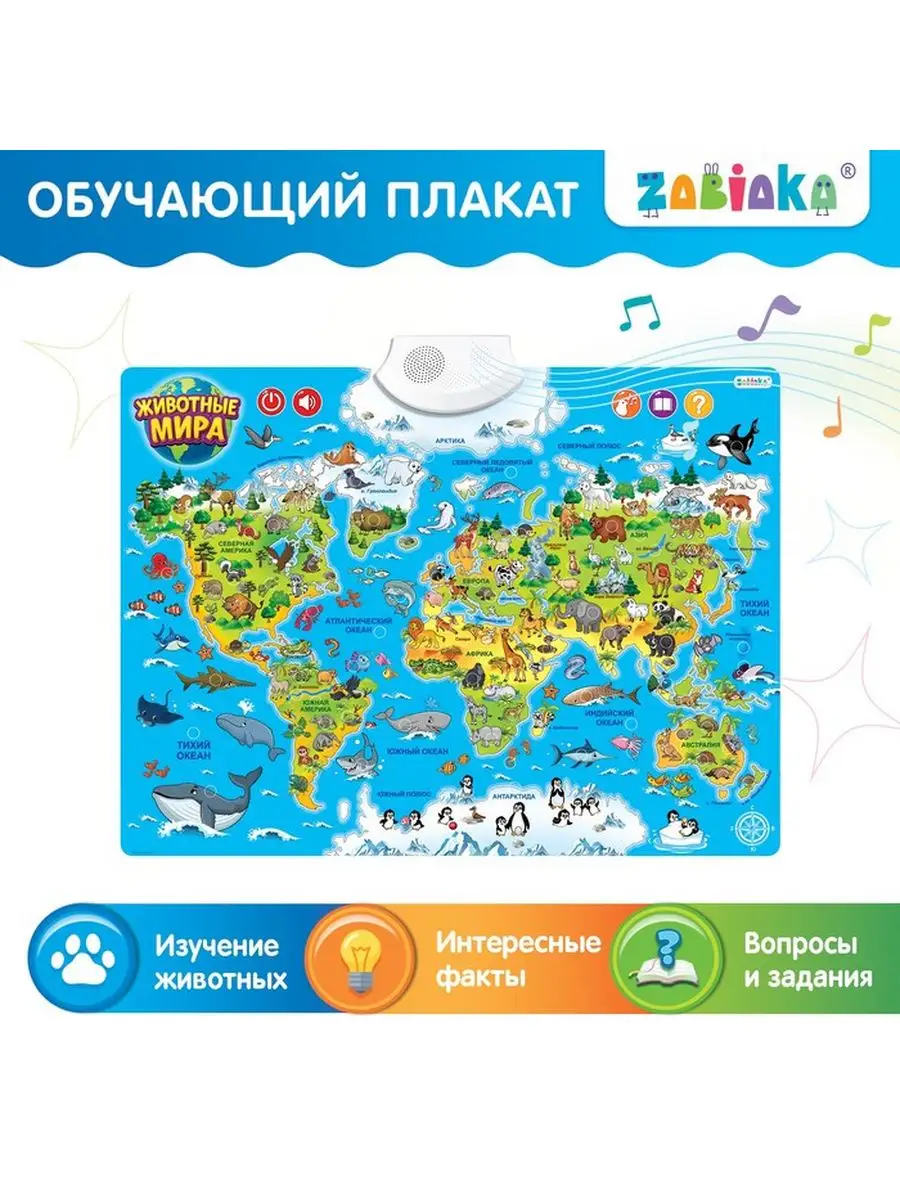 Обучающий плакат «Животные мира», детский