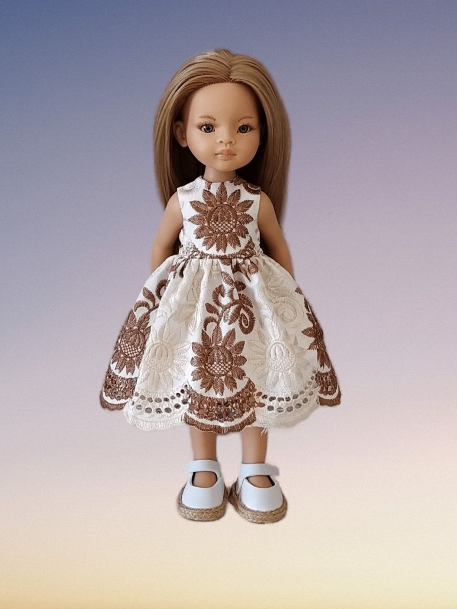 Платья для кукол. Кукла в белом платье. Платье для куклы Горди 34 см спицами. Куклы без платья