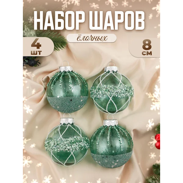Елочные игрушки набор шаров 8 см, 4 шт