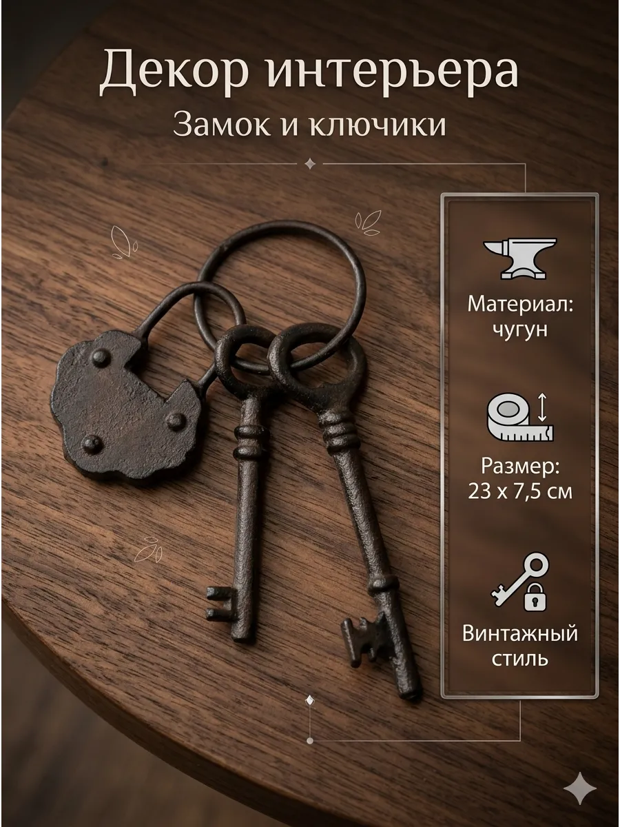 Сувенир чугун декоративный замок и два ключа