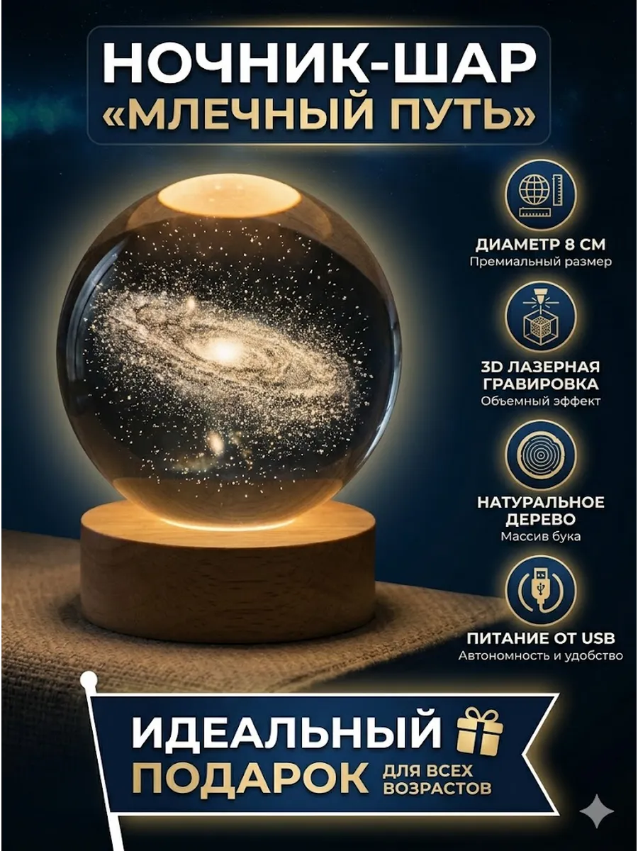 Ночник светодиодный Шар Млечный путь USB