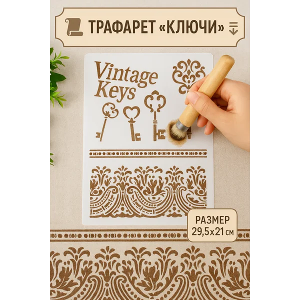 Трафарет пластик «Винтаж. Ключи. Узоры» 29,5х21 см