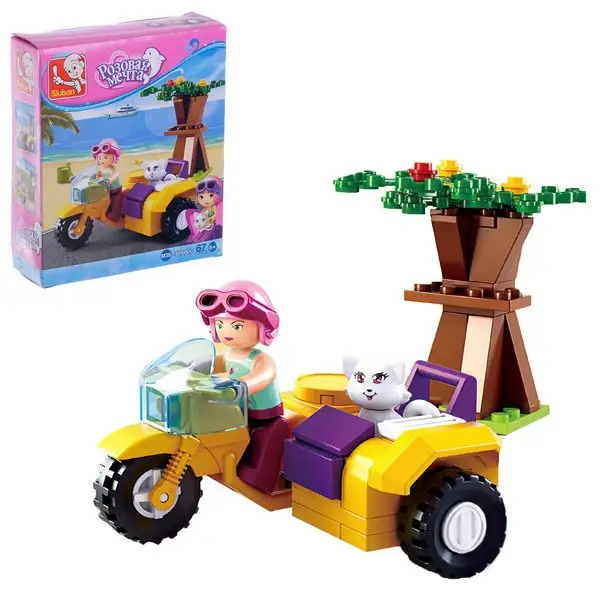 Конструктор блочный для девочек, мотоцикл, 67 деталей