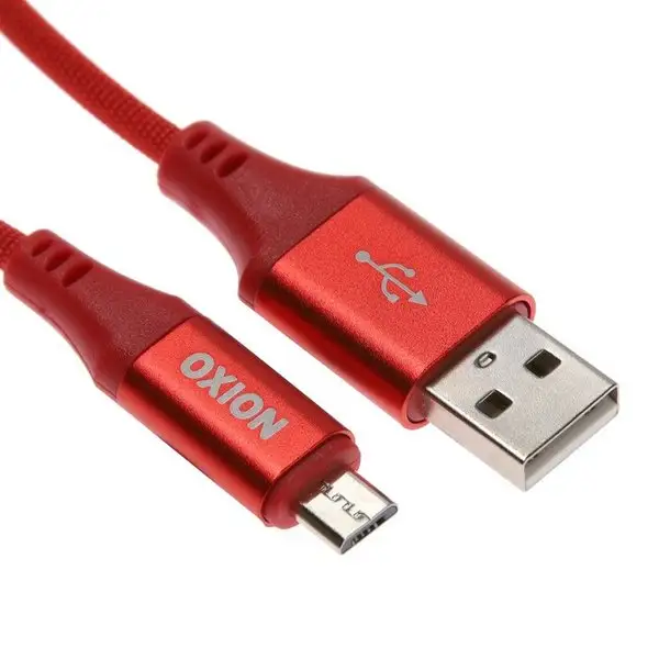 Кабель USB — microUSB, 1 м, быстрая зарядка, стяжка, красный