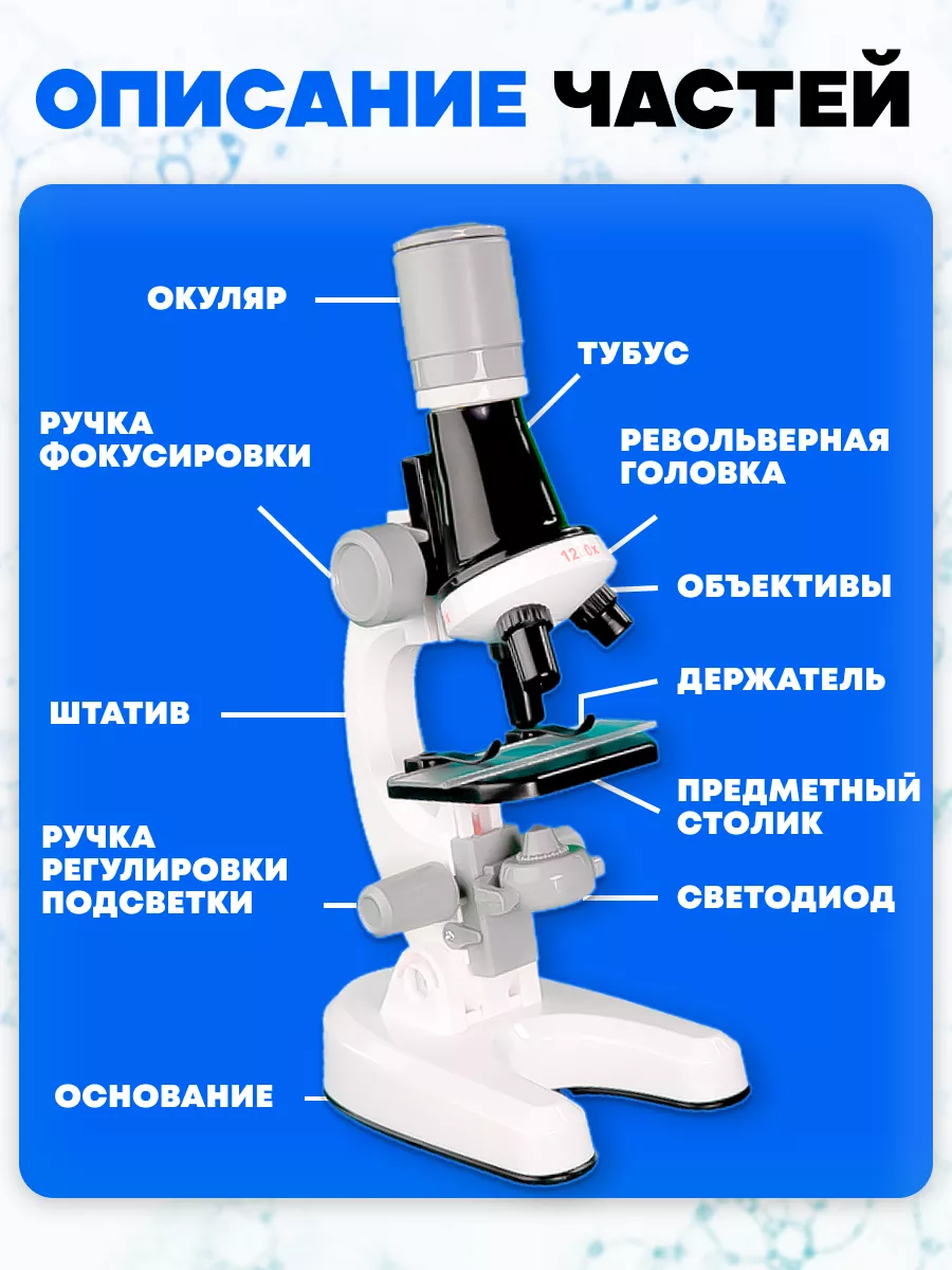 Школьный микроскоп с набором стекол WIEKK 171150692 купить в  интернет-магазине Wildberries