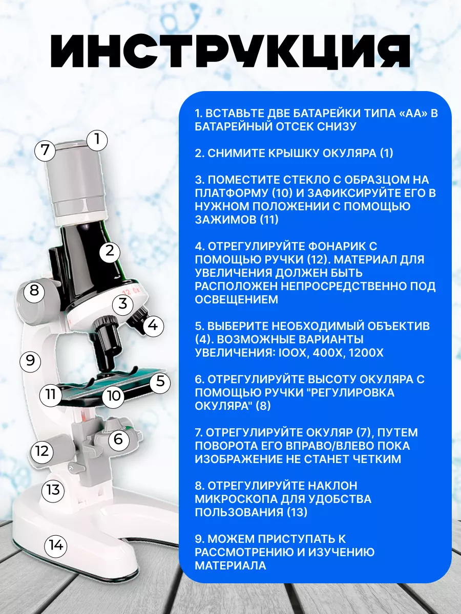 Школьный микроскоп с набором стекол WIEKK 171150692 купить в  интернет-магазине Wildberries