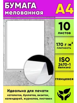 Бумага мелованная, глянцевая, белая, 170 г/м2, А4, 10 листо ЦентрМаг 171153567 купить за 195 ₽ в интернет-магазине Wildberries