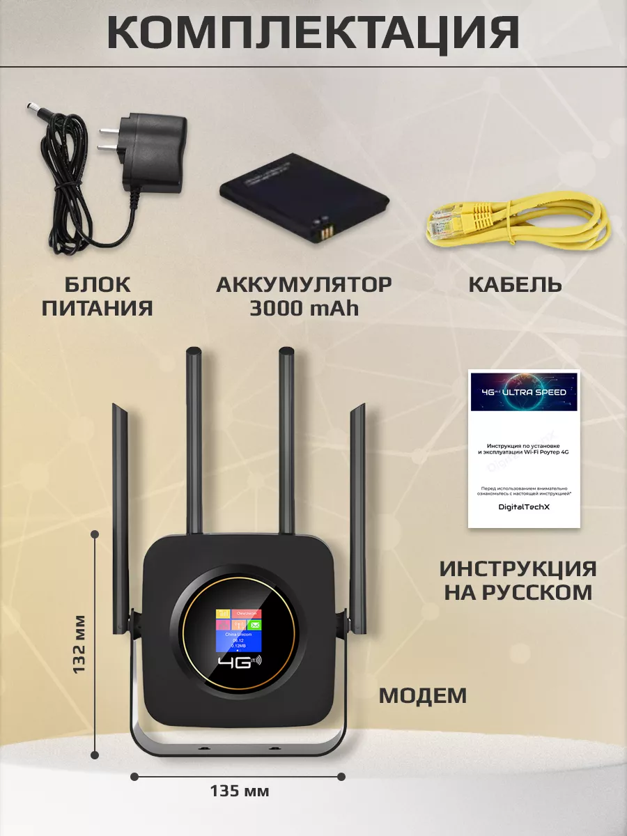 Роутер wi-fi с сим картой 4G для интернета DigitalTechX 171174172 купить за  3 706 ₽ в интернет-магазине Wildberries