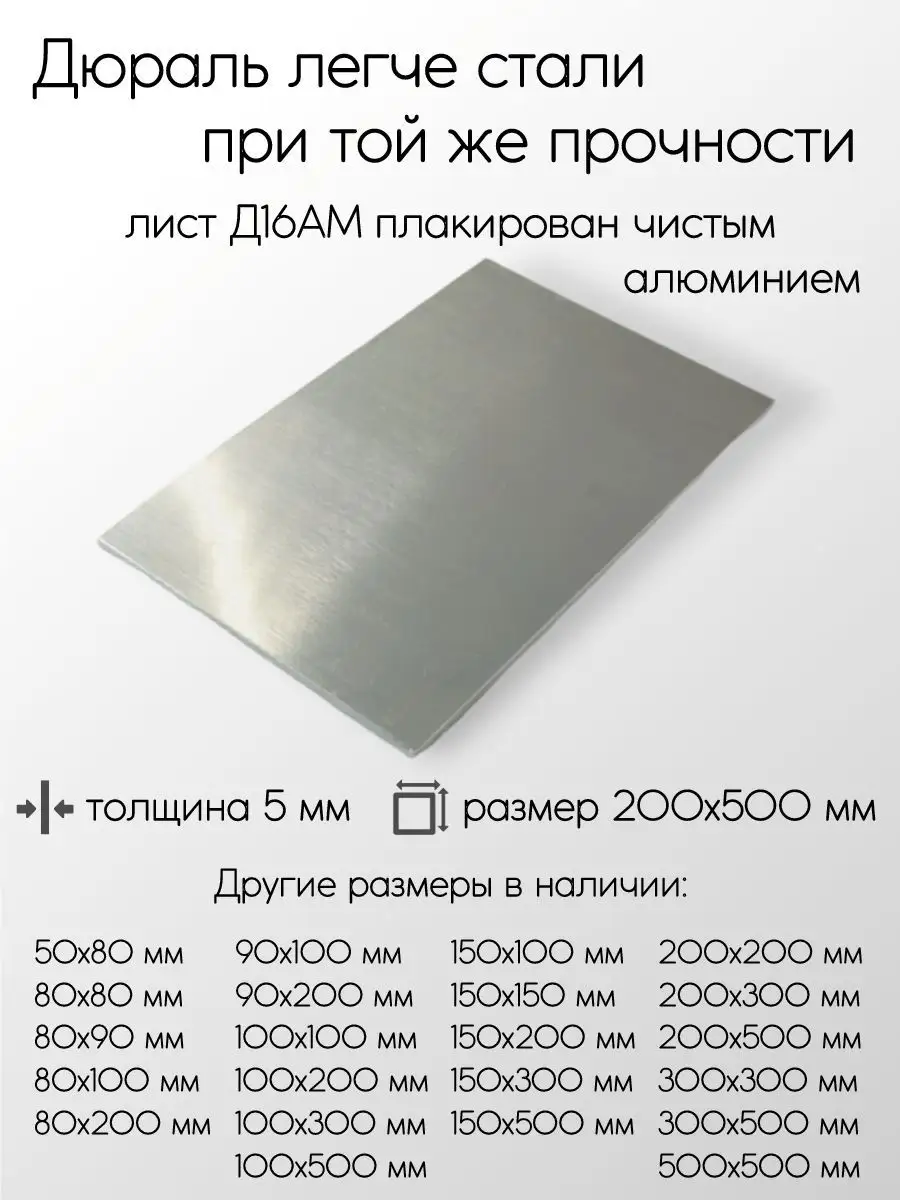 Дюраль Д16АМ лист 5x200x500 мм