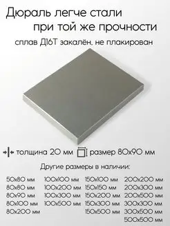 Дюраль Д16Т плита 20x80x90 мм Метал-Ист 171188595 купить за 1 550 ₽ в интернет-магазине Wildberries