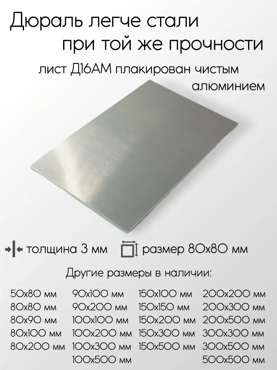 Дюраль Д16АМ лист 3x80x80 мм